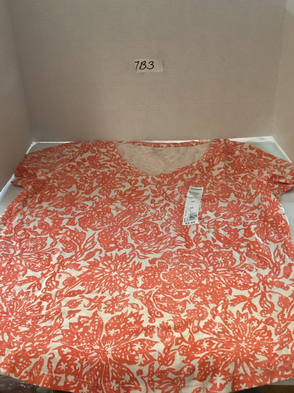 Sonoma Coral and Cream Floral V-Neck Short Sleeve Tee